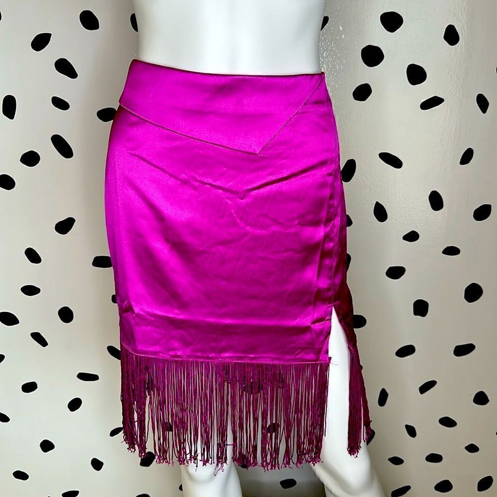 Magenta Fringed Mini Skirt